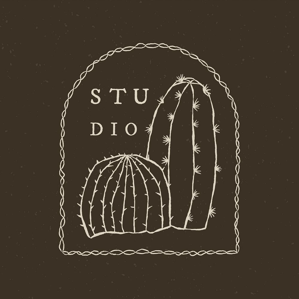 Cute cactus studio logo vector on dark gray background