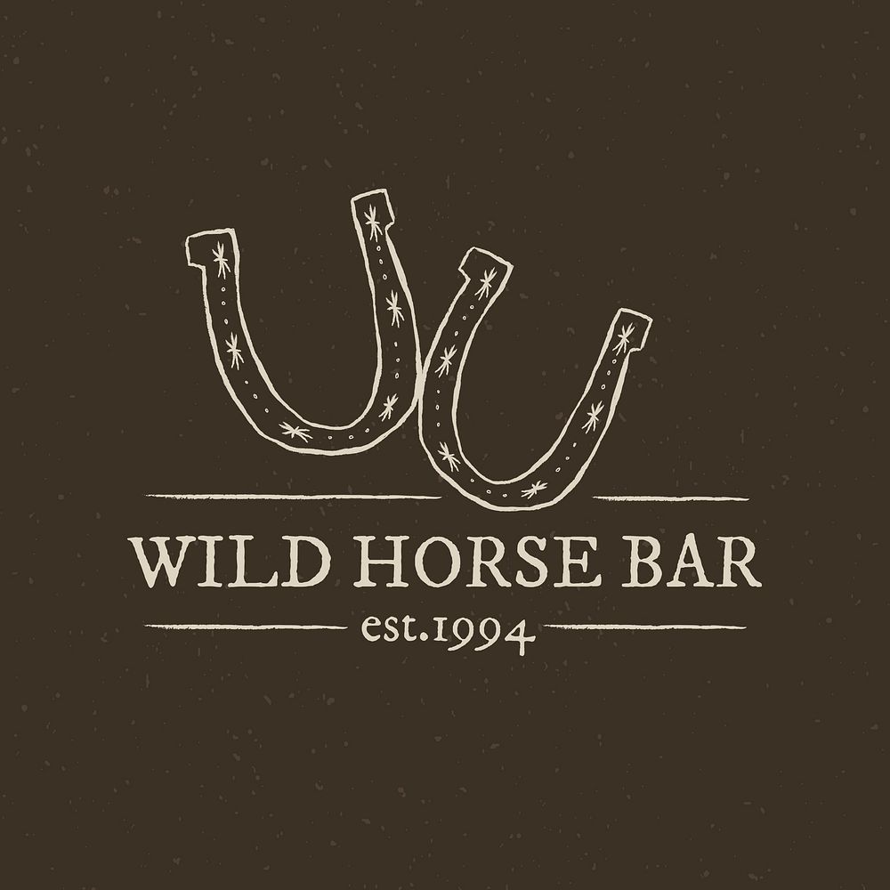 Wildhorse bar logo vector illustration with editable text and doodle horseshoe