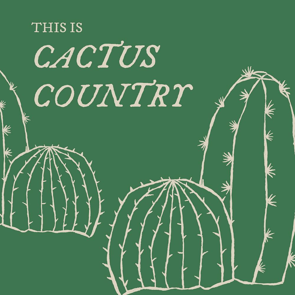 Cactus social media template vector in hand drawn style with editable text