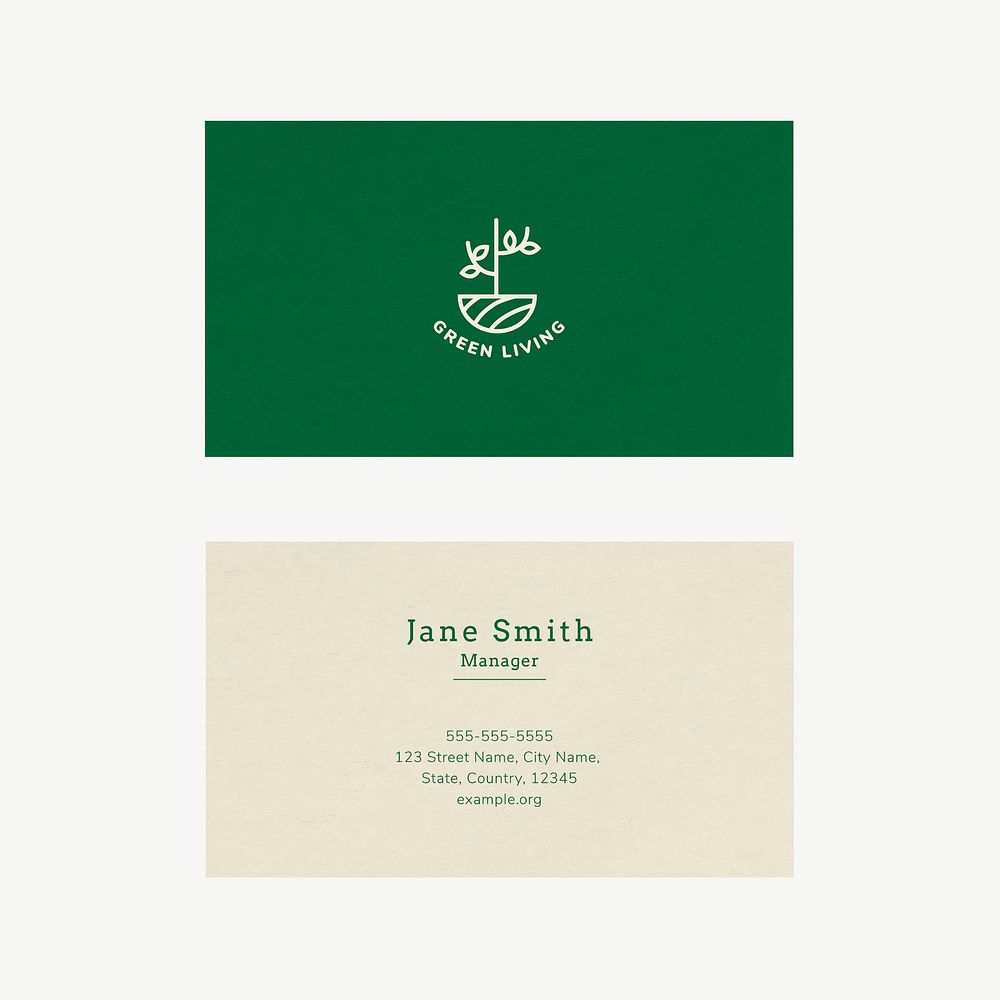 Eco business card template vector with line art logo in earth tone