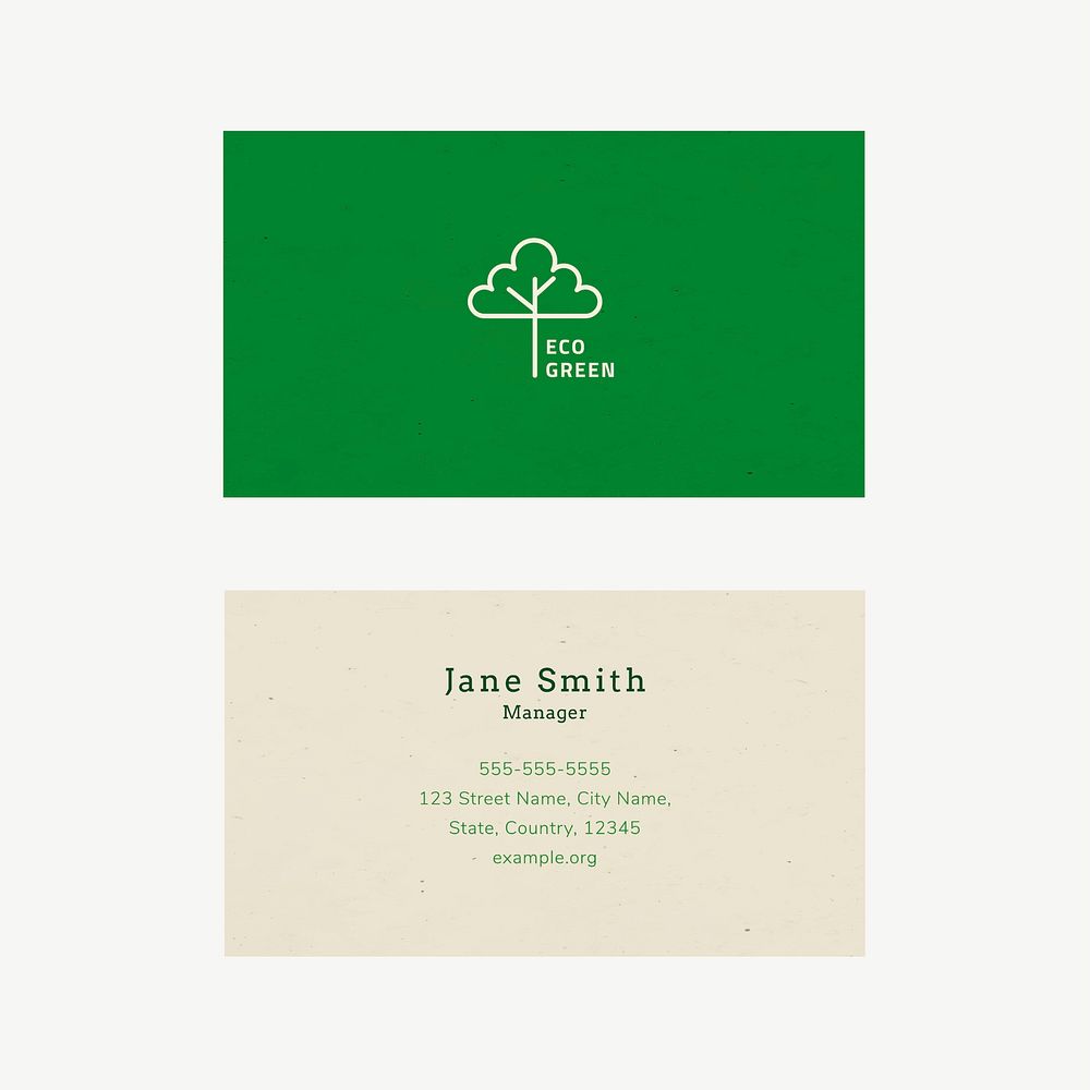 Eco business card template vector with line art logo in earth tone