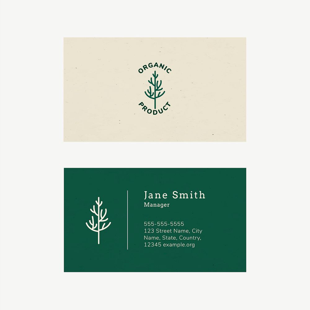 Organic business card template vector with line art logo in earth tone