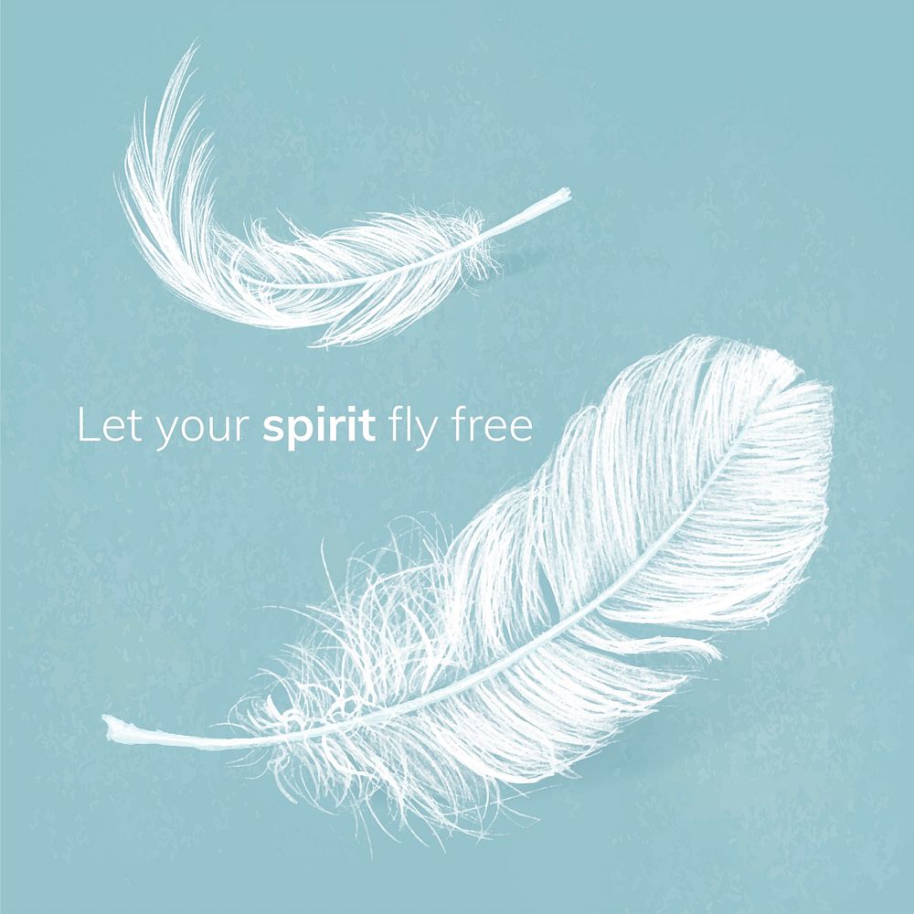 Feather social media templates vector with editable quote, let your spirit fly free