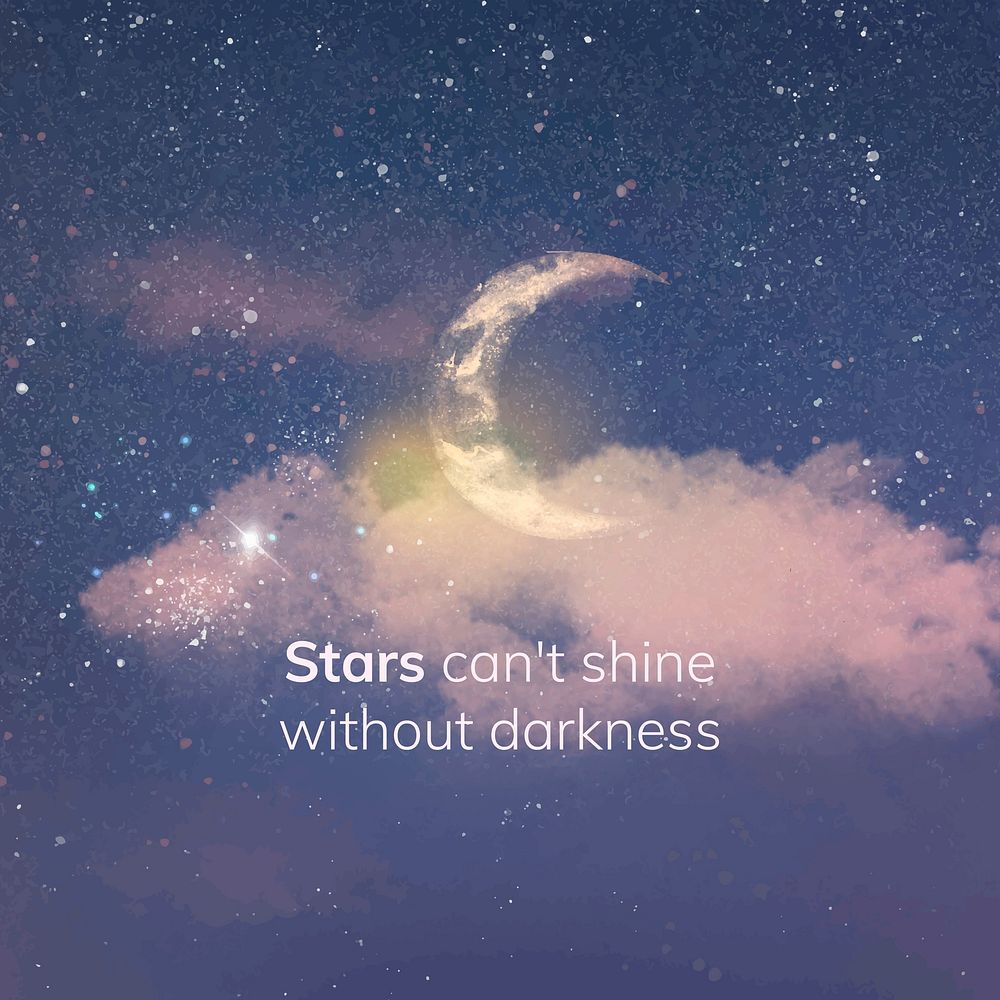 Sky social media template vector with editable quote at night time, stars can’t shine without darkness