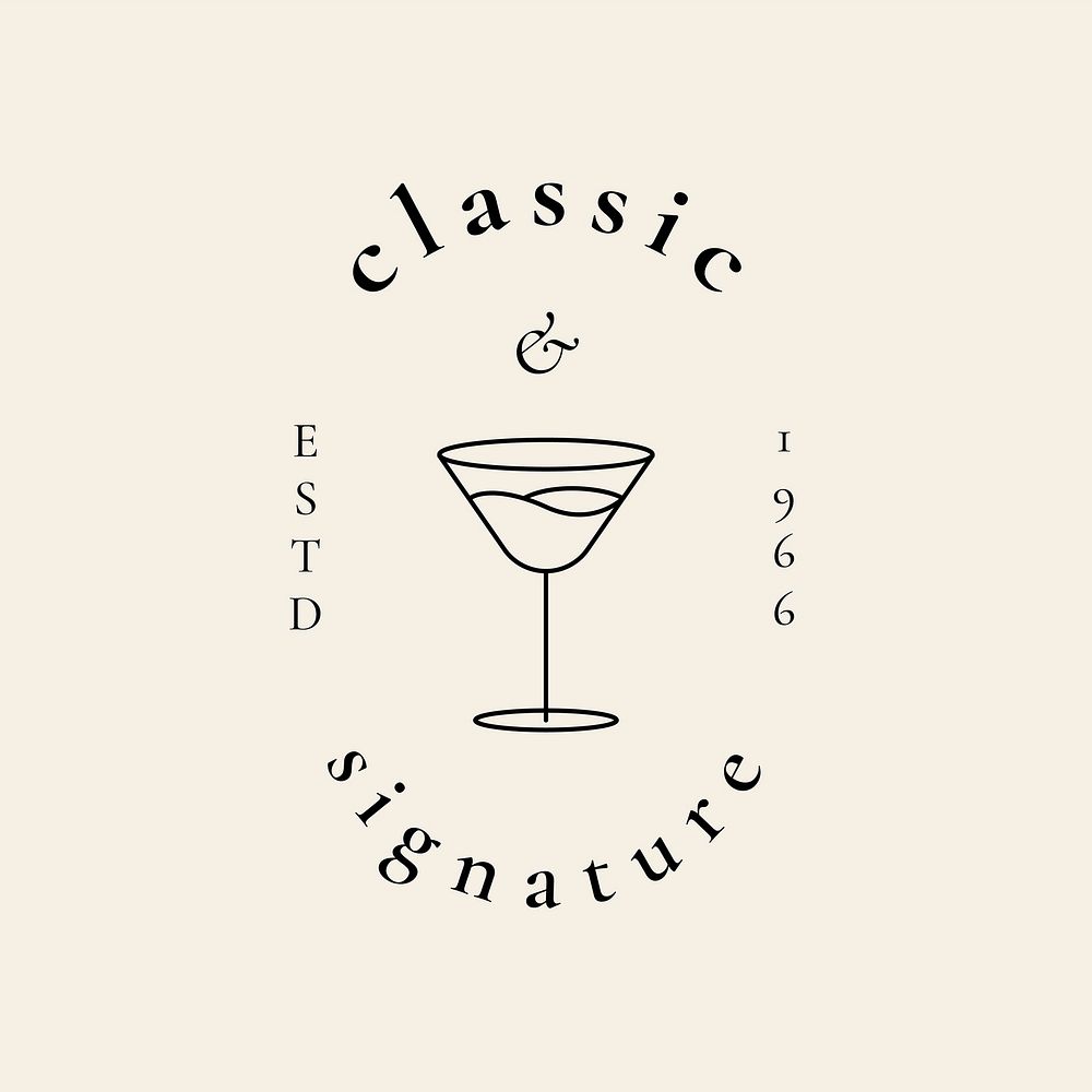 Luxury bar logo template vector with minimal cocktail glass illustration