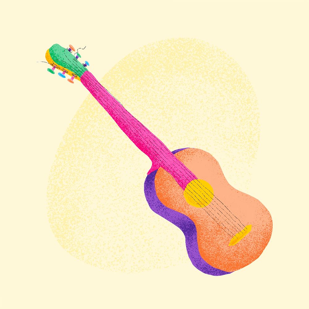 Orange guitar sticker vector musical instrument illustration