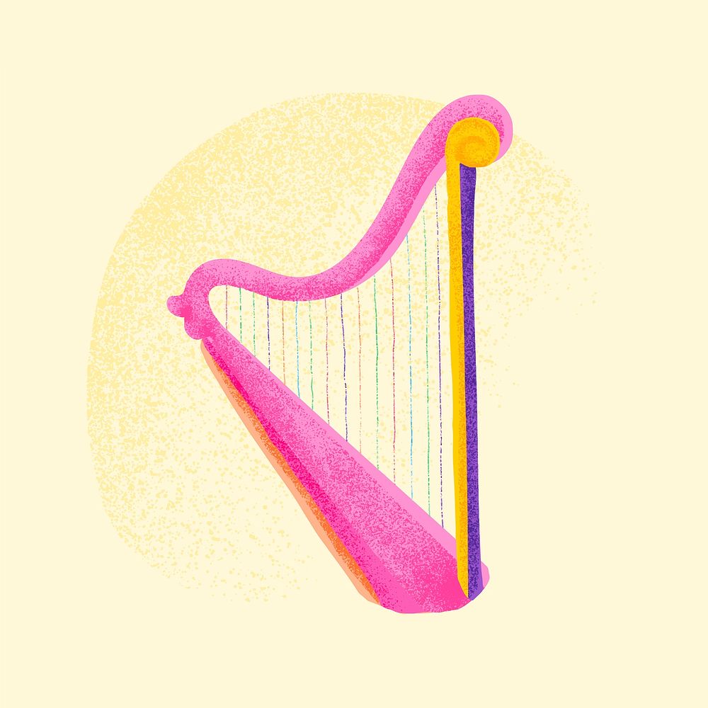 Pink harp sticker vector musical instrument illustration