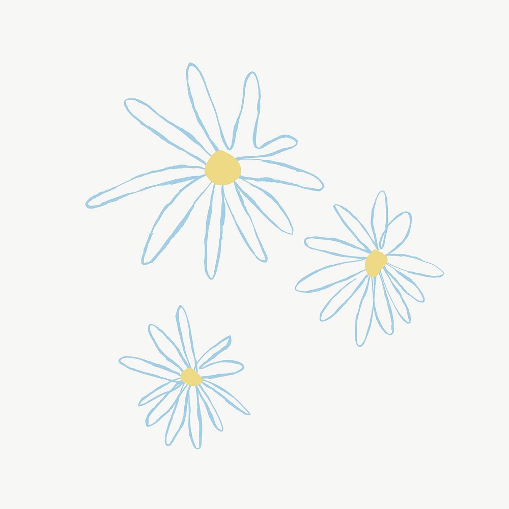Blue daisy flower vector cute doodle illustration