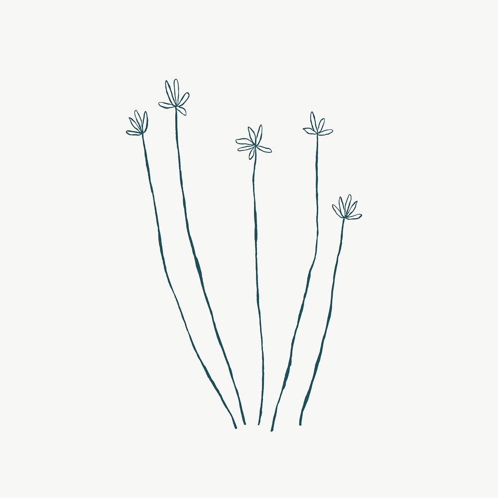 Blue flower branch vector aesthetic doodle illustration