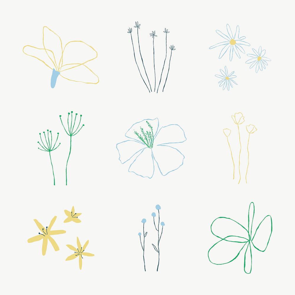 Aesthetic botanical leaves vector doodle illustrations element set