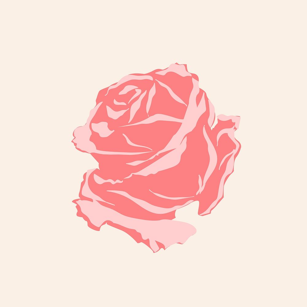 Pink rose floral sticker vector on beige background