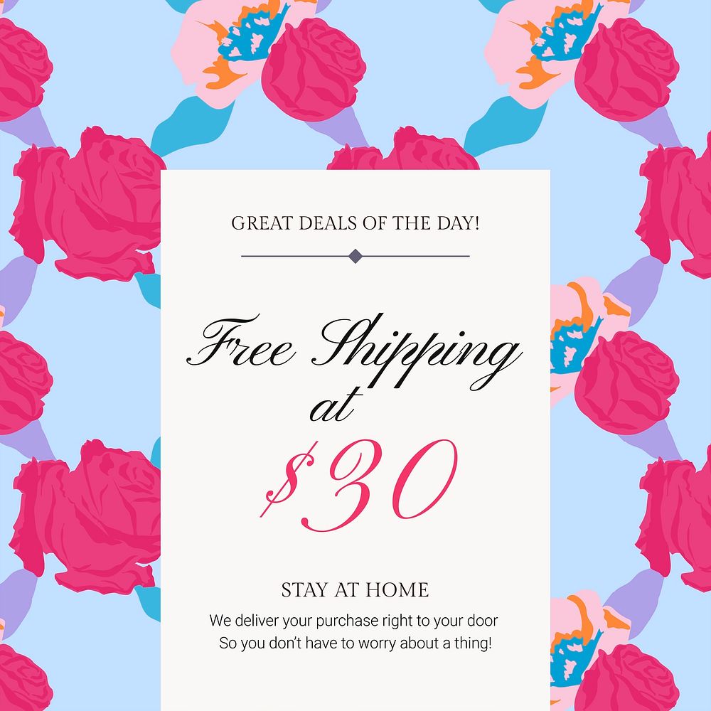Feminine floral marketing template vector with colorful roses fashion social media ad