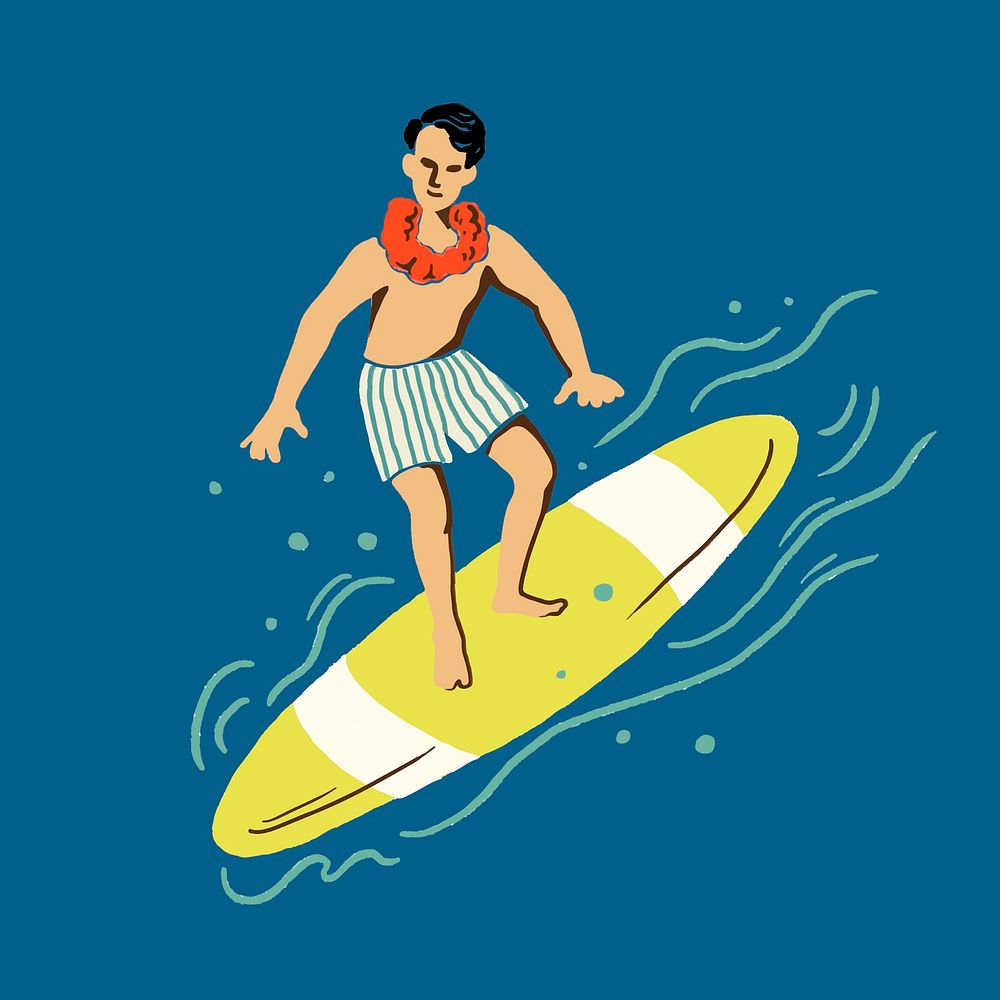 Tropical surfer sticker vector in summer vacation theme