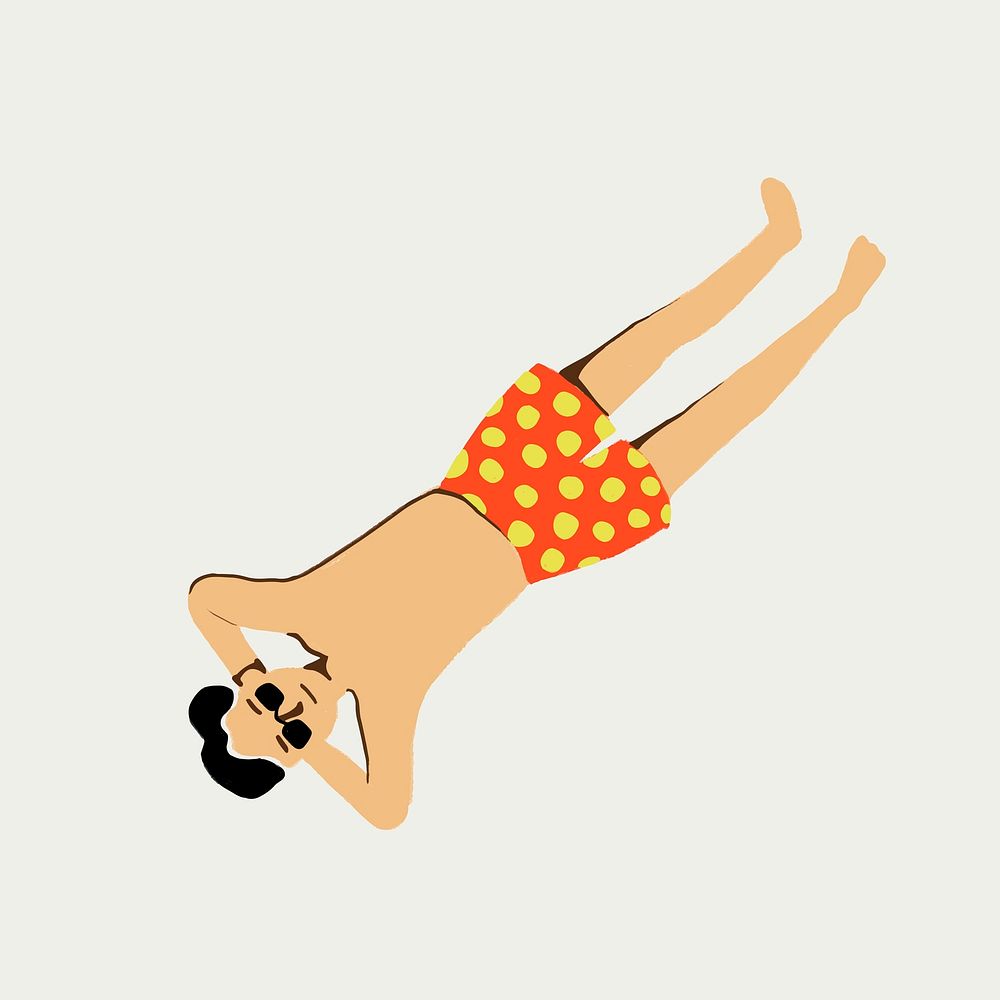 Sunbathing man sticker vector in summer vacation theme