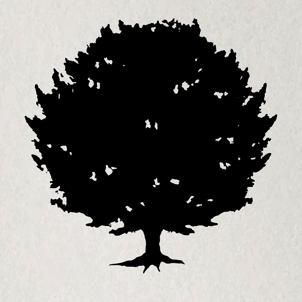 Black tree element vector ink drawing