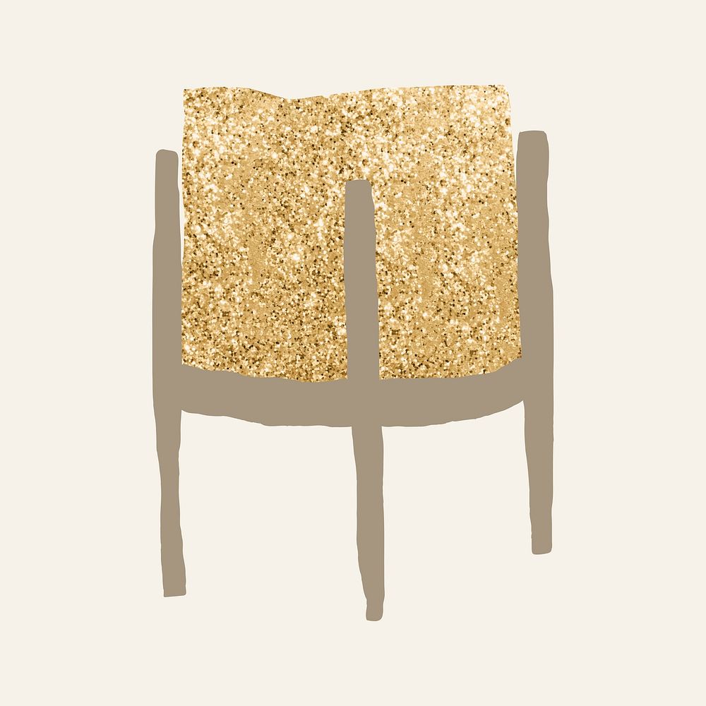 Plant pot vector doodle in gold glitter