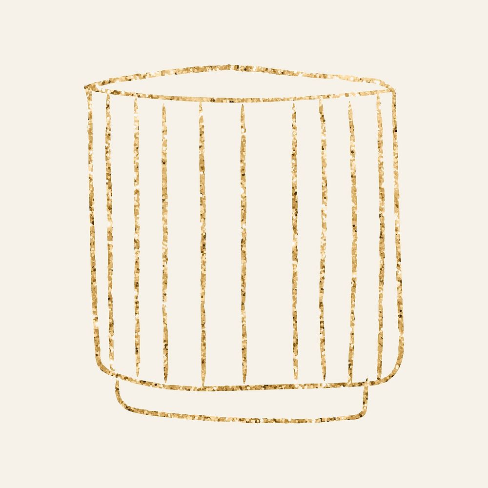 Plant pot vector doodle in gold glitter