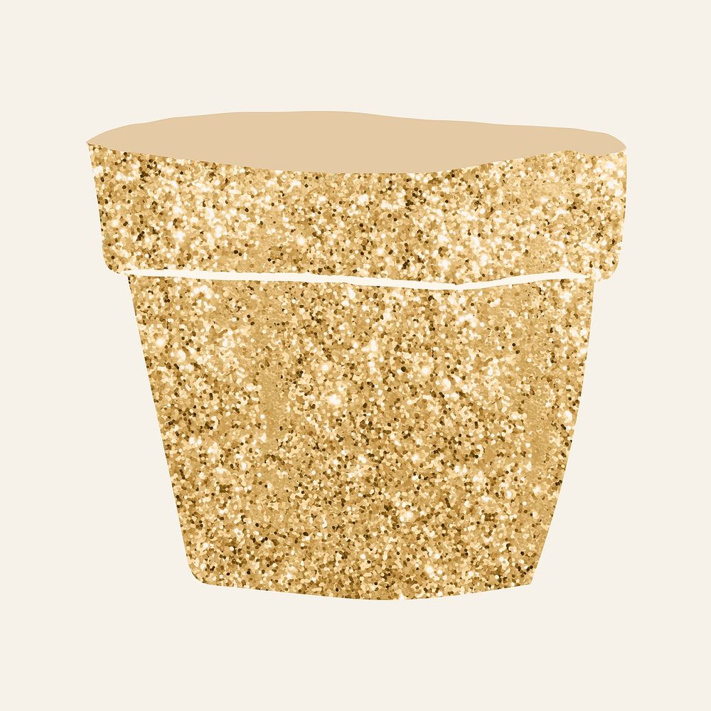 Plant pot vector doodle in gold glitter