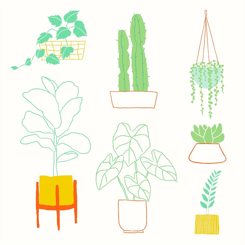 Colorful houseplant doodle element vector 