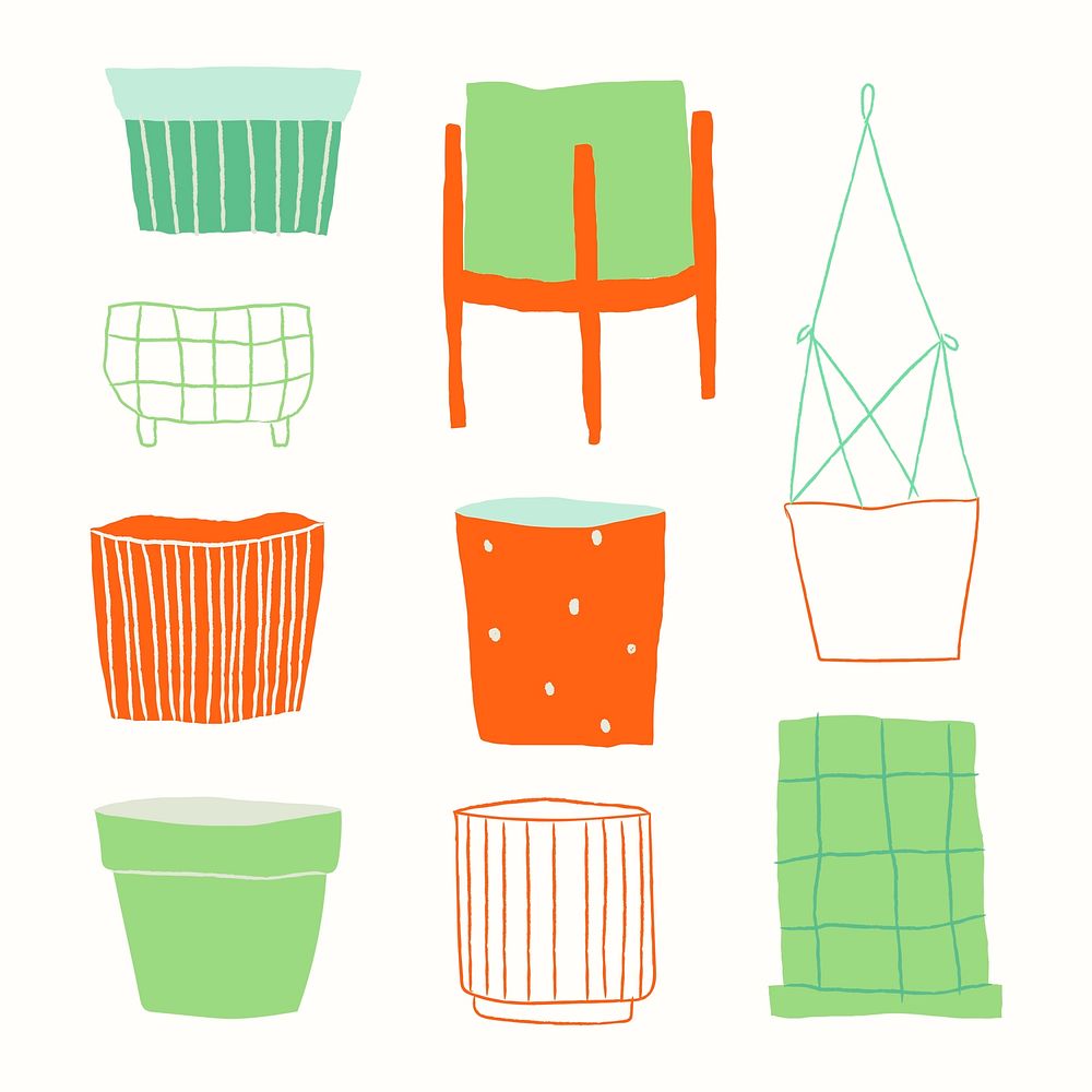 Colorful plant pot vector doodle 