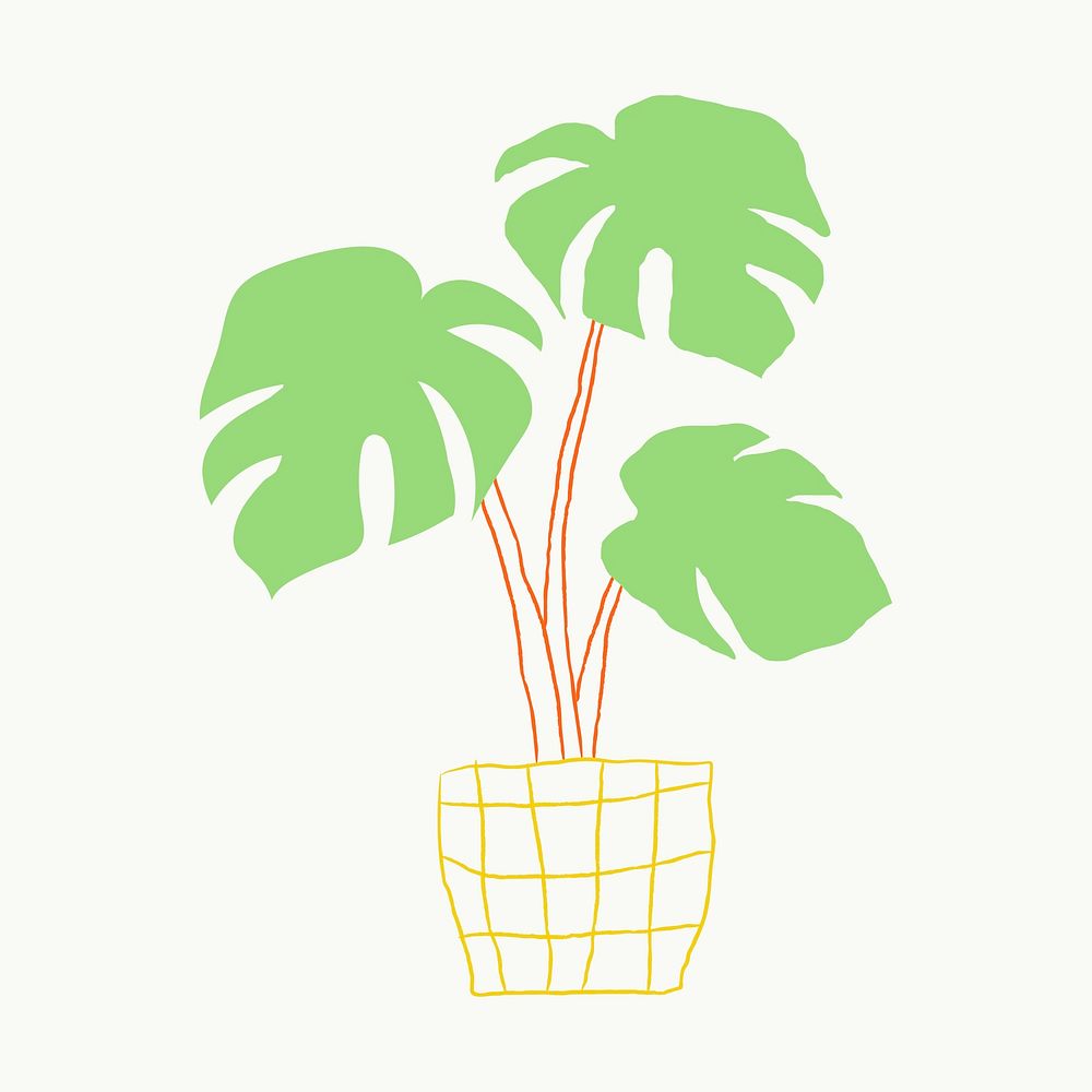 Green houseplant vector monstera hand drawn doodle