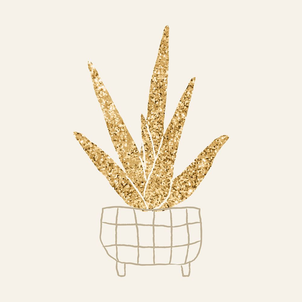 Shimmery gold houseplant aloe vera vector