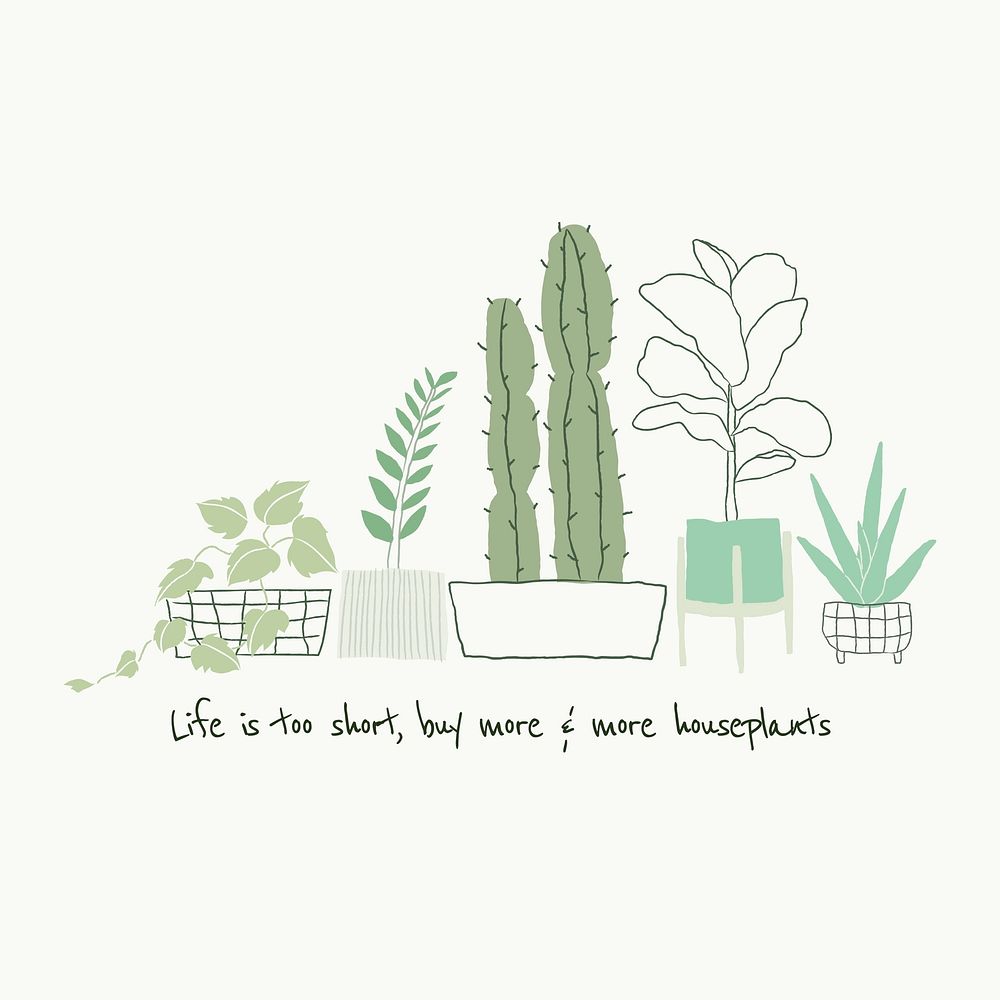 Green plant lover quote template vector doodle 