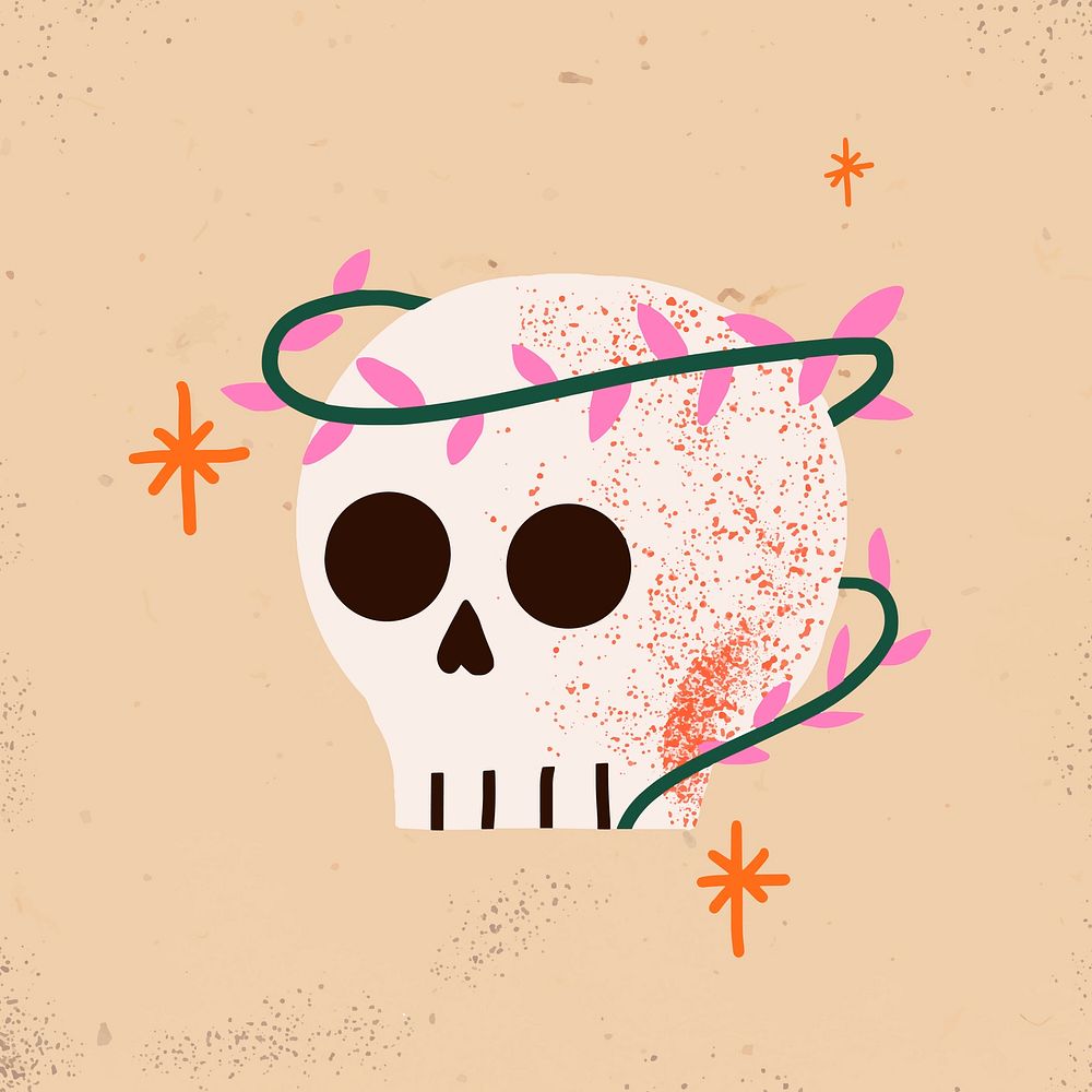 Halloween vector sticker, skull spooky cartoon illustration