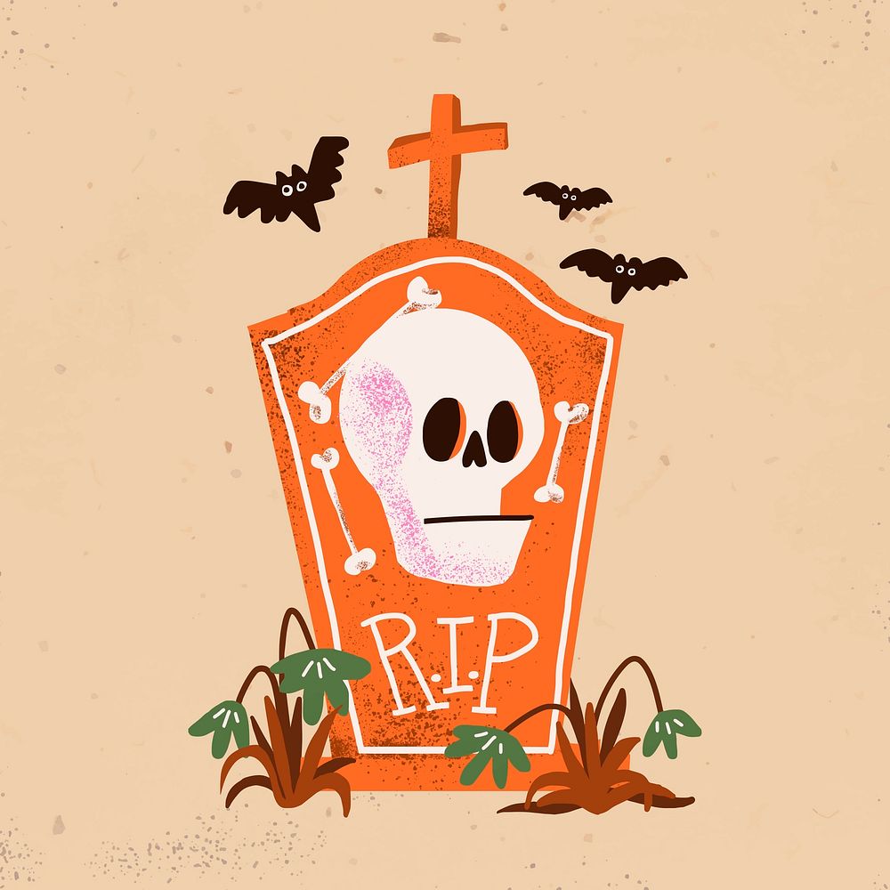 Tombstone halloween cartoon vector spooky hand drawn illustration