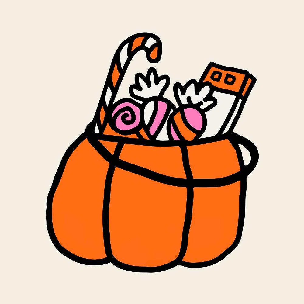 Pumpkin bucket halloween vector doodle sticker