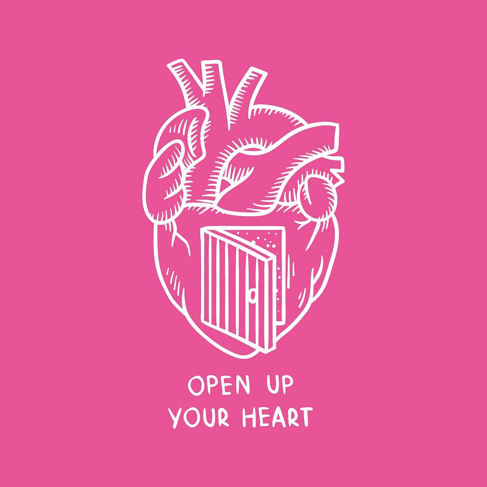 Open heart collage element, retro illustration psd