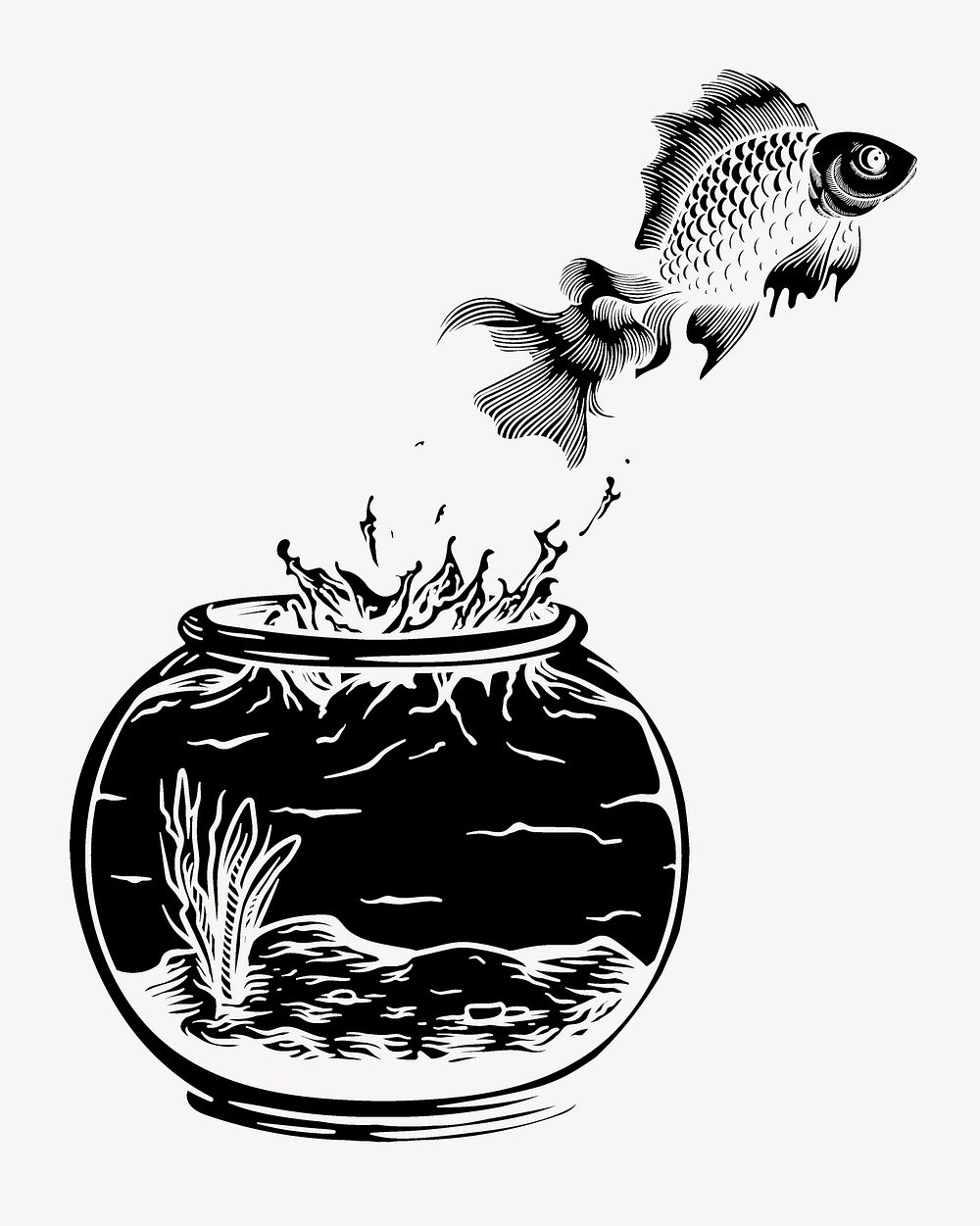 Fish escaping bowl sticker, animal isolated image psd