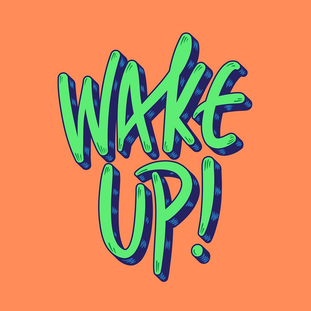 Wake up word collage element, typography psd