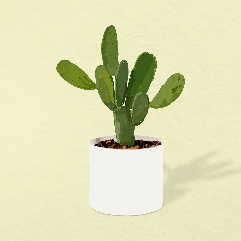 Potted plant vector, Indian fig prickly potted home interior decoration