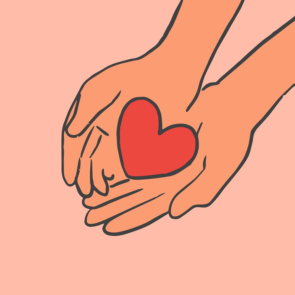 Charity doodle with hands sharing heart