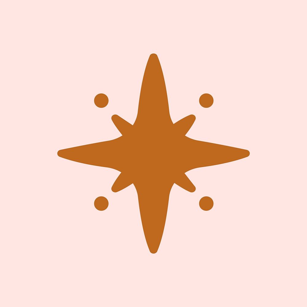 Stars vector sparkling icon in flat brown style on pink background