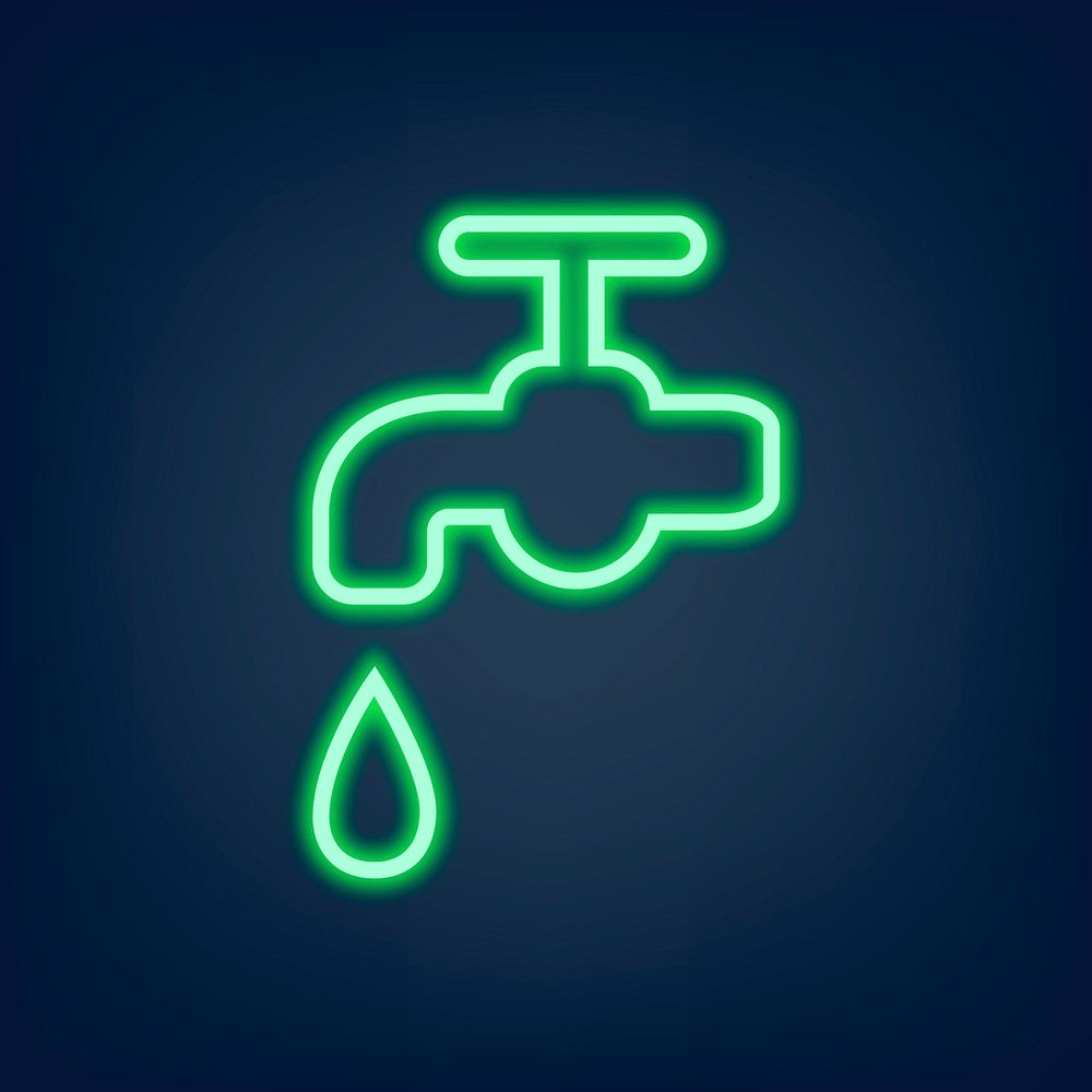 Neon sign vector water drop icon illustration