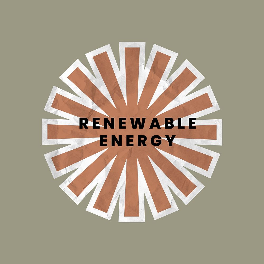 Renewable energy sticker vector solar power illustration in crumpled paper texture