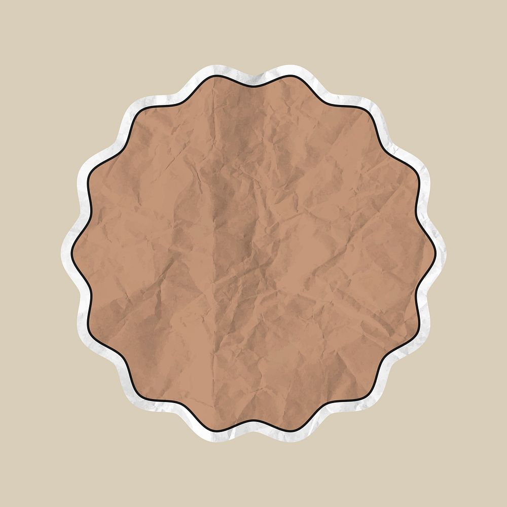 Badge sticker vector brown label illustration in wrinkled paper texture