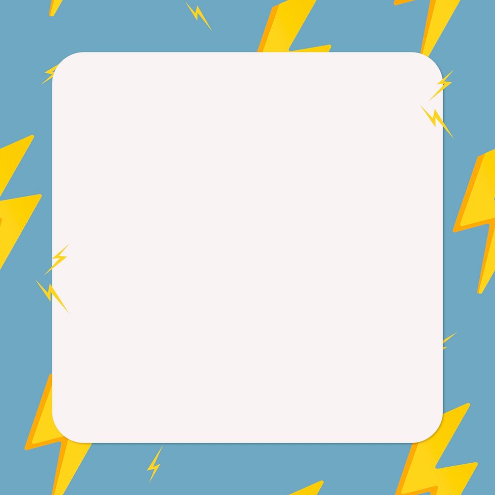 Blue square frame, cute lightning bolt pattern weather vector clipart