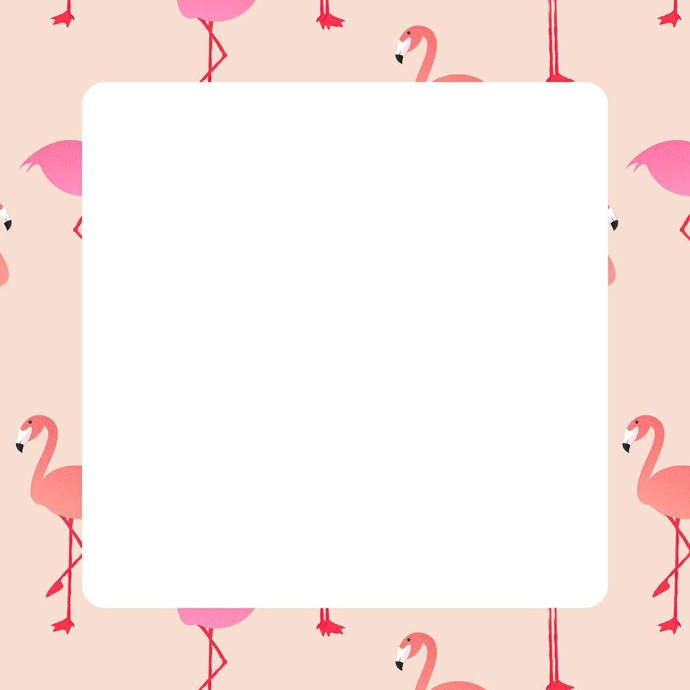 Pink flamingo pattern frame, cute animal summer vector clipart