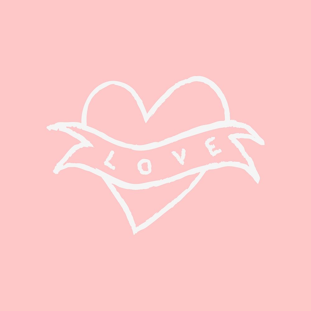 Heart icon love word, vector pink doodle illustration