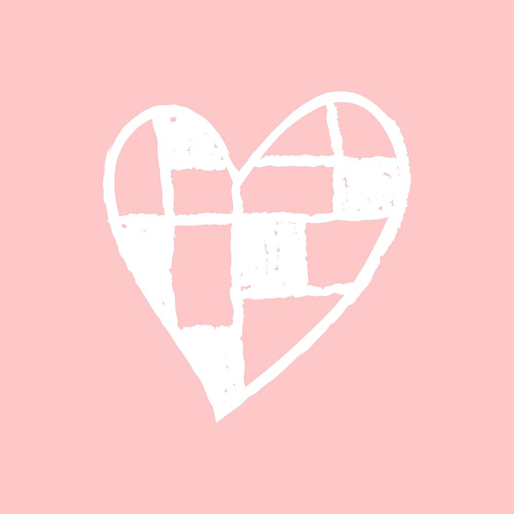 Heart icon checkered, vector pink Valentine&rsquo;s Day doodle design