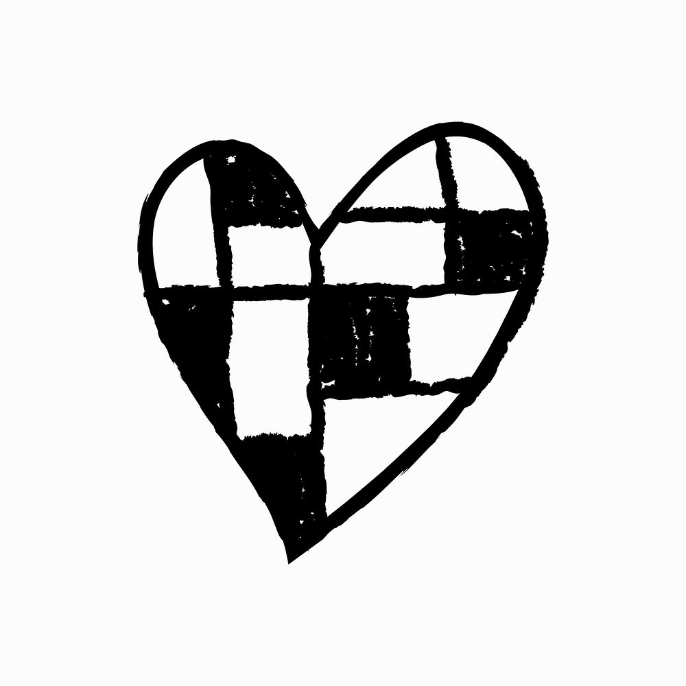 Heart icon checkered vector, simple hand-drawn doodle style
