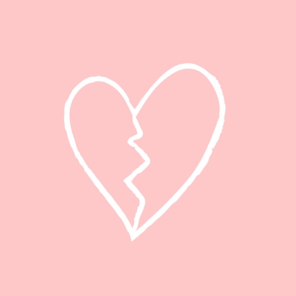 Broken heart element vector in doodle style
