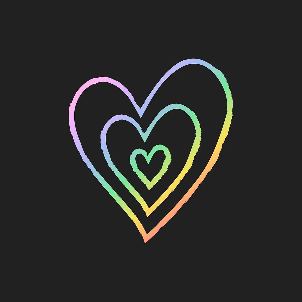 Rainbow holographic heart element vector in hand drawn style