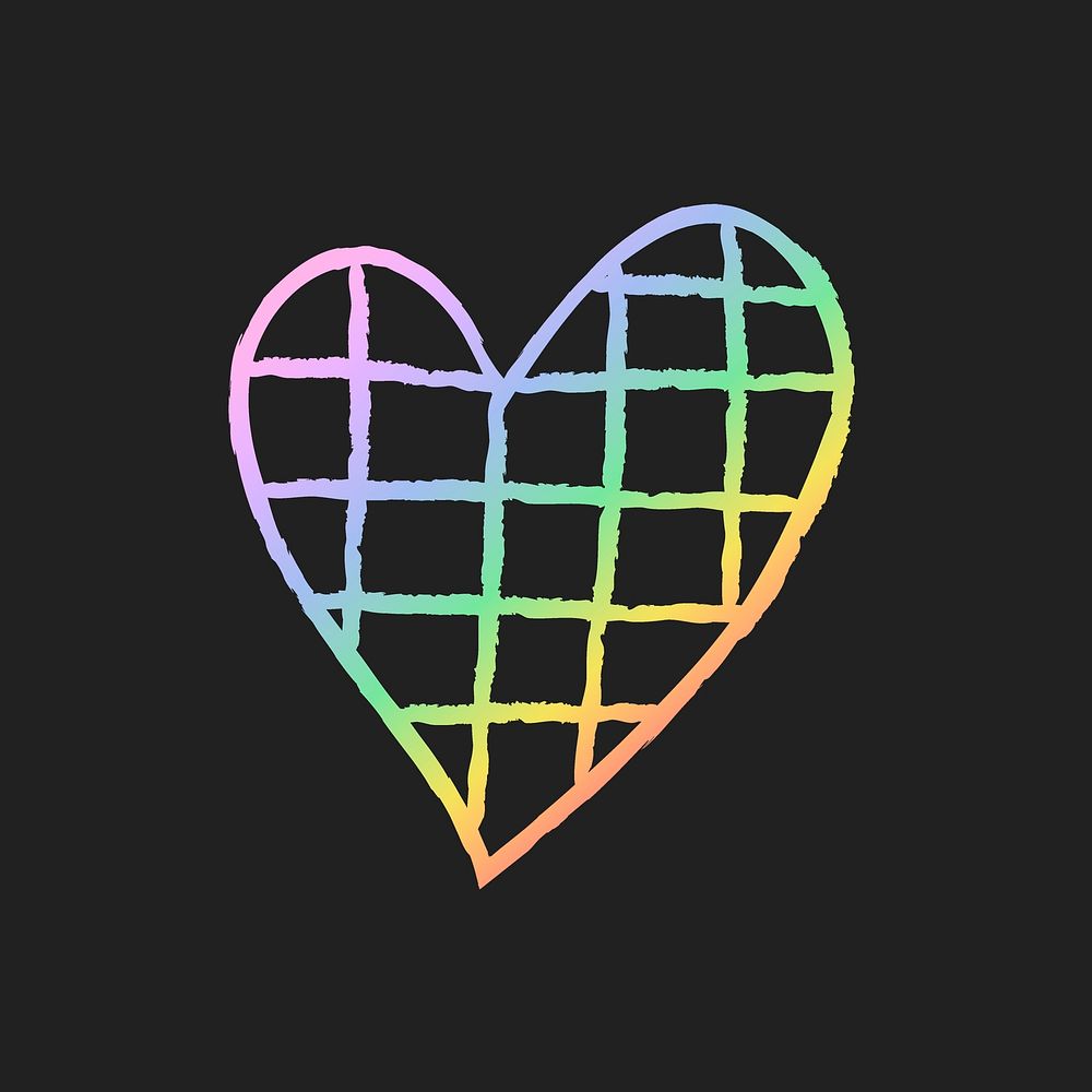 Rainbow holographic heart element vector in hand drawn style