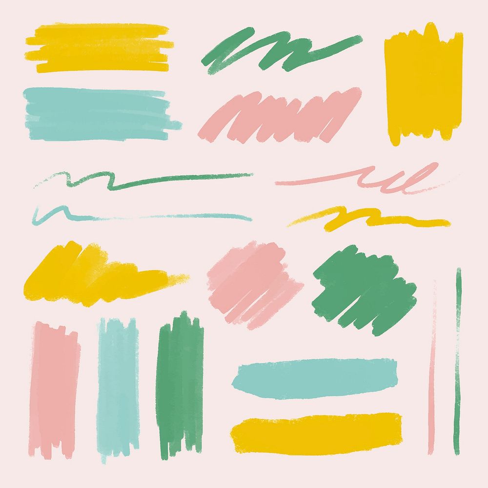 Colorful brush stroke element vector set
