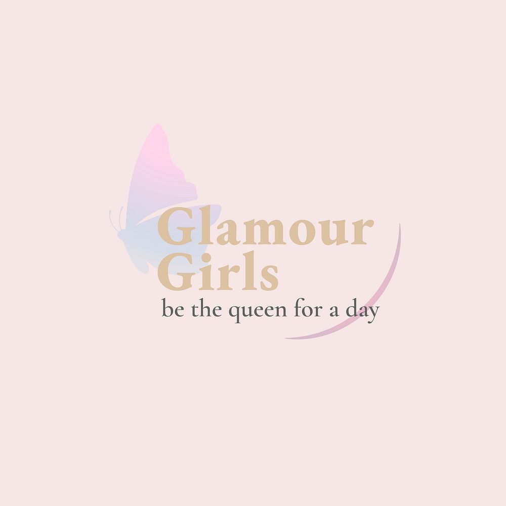 Glamour Girls butterfly logo template, salon business, creative design vector with slogan