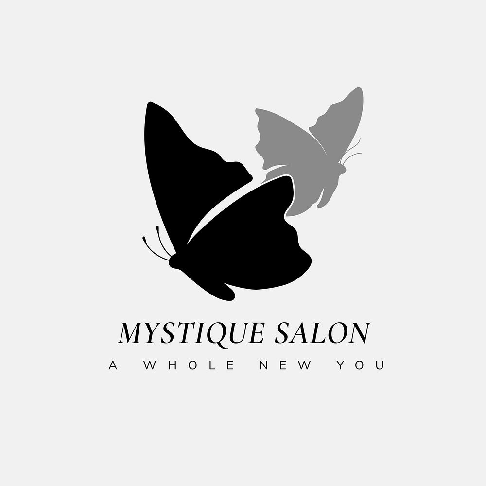 Butterfly beauty salon logo template, black creative vector animal illustration